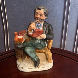 Vintage 1970s Ceramic Bisque Porcelain Figurine – Elderly Man/Professor Reading
